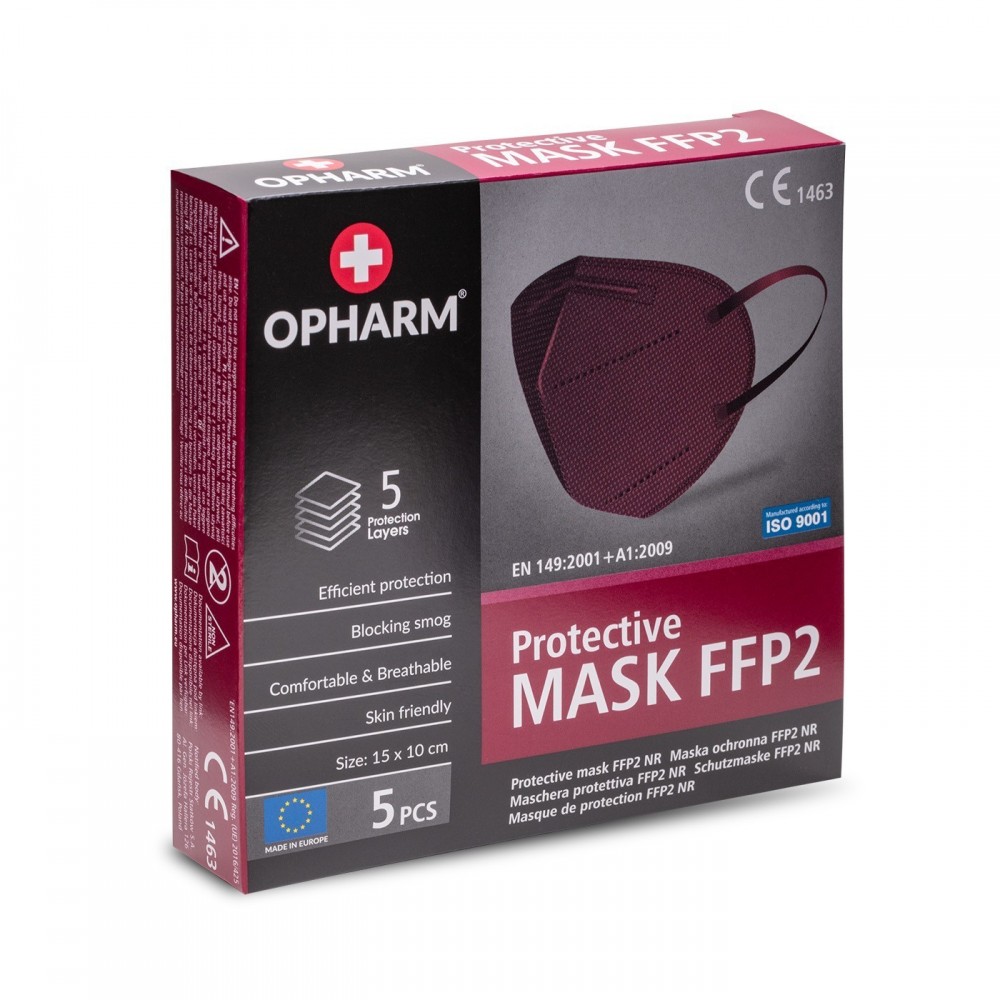 Protective mask FFP2 burgundy 5...